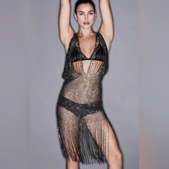 ZARA NEW WOMAN JEWEL WATERFALL DRESS WITH RHINESTONES SILVER - Picture 5 of 14